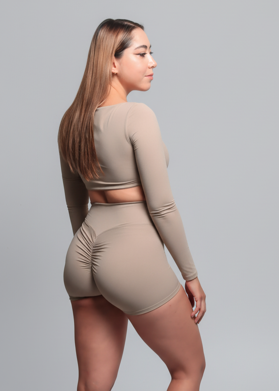 Crop Top Manga Larga Origen - Beige